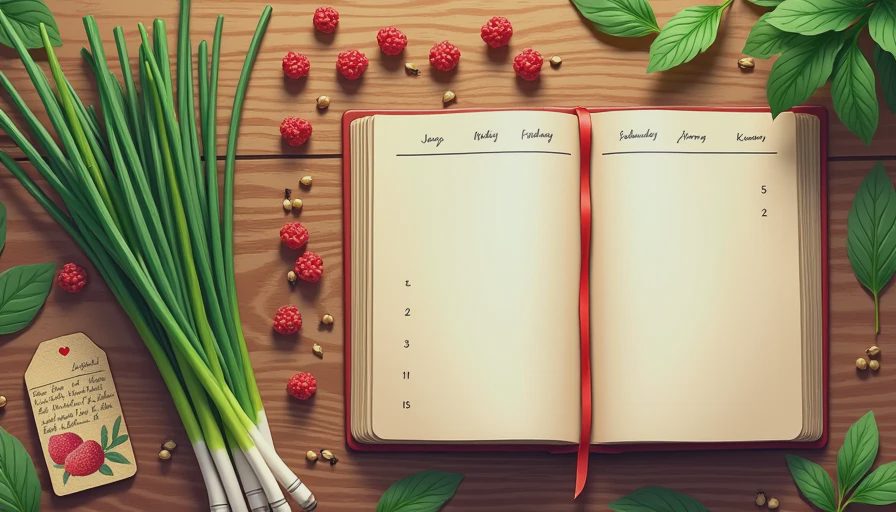 An organized flat lay of spring forage items, seeds, and a notebook celebrating a successful first week on the farm.