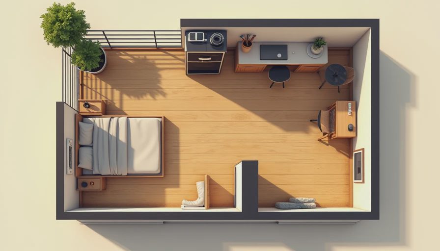A top-down illustrated floor plan of a small, functional starter home to highlight smart early-game building tips.