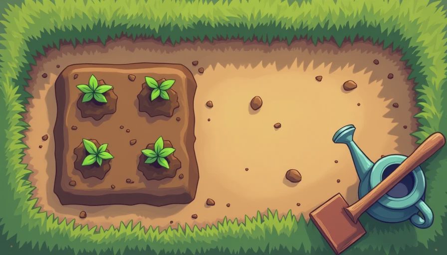 A clean, minimalist farm layout showing a small starter crop plot and basic tools to illustrate early-game energy management.